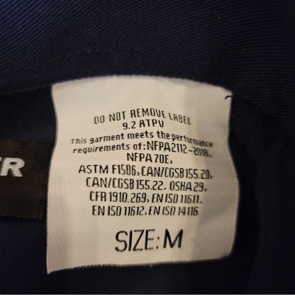 Wolverine Flame Resistant FR CAT 2 Blue Button Up Long Sleeve Shirt Size Medium - Picture 7 of 10